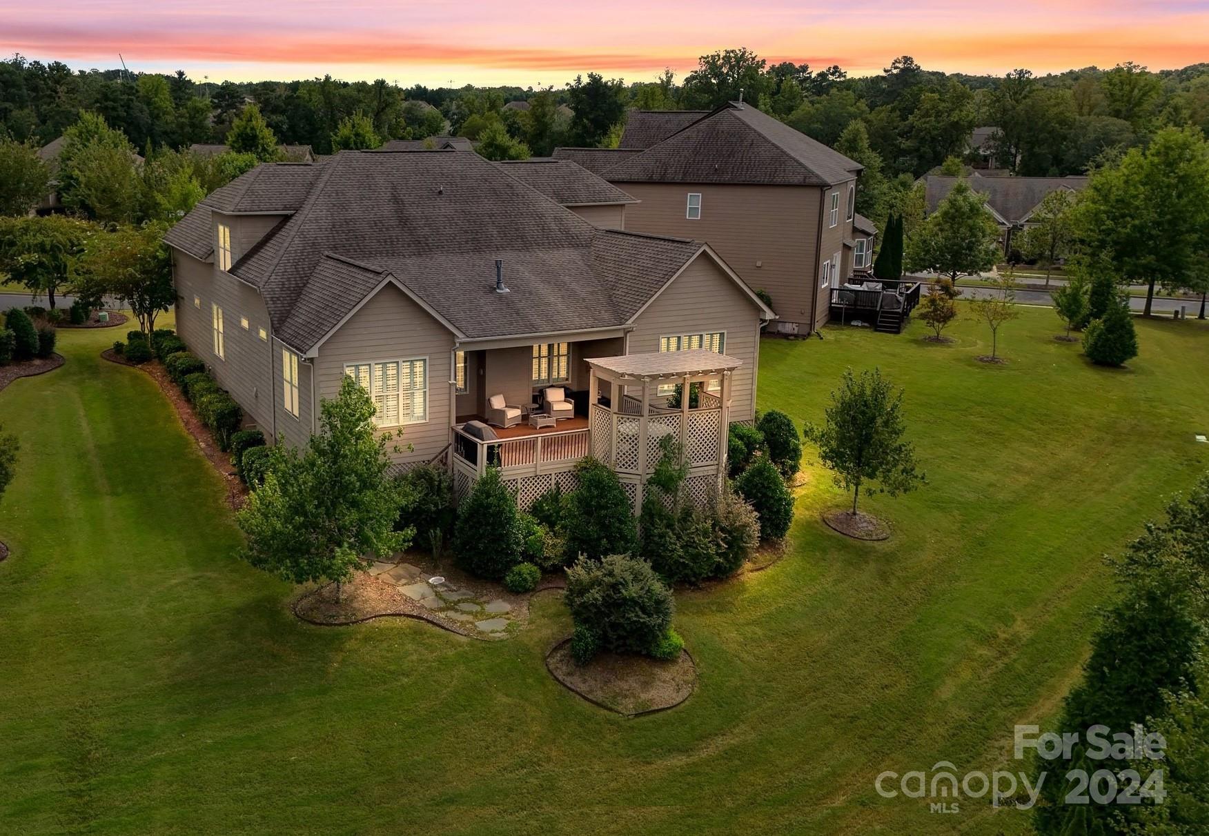 a aerial view of a house with garden