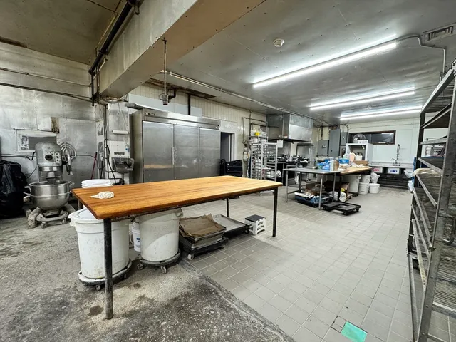 a view of a garage with storage