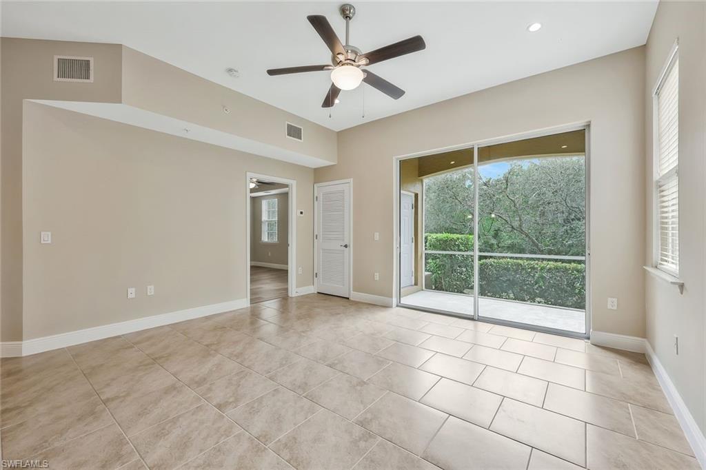 18225 Creekside Preserve Loop, Unit 102 Fort Myers, FL 33908 - Photo 6 of 25 Unfurnished room featuring a ceiling fan, light tile patterned floors, and recessed lighting