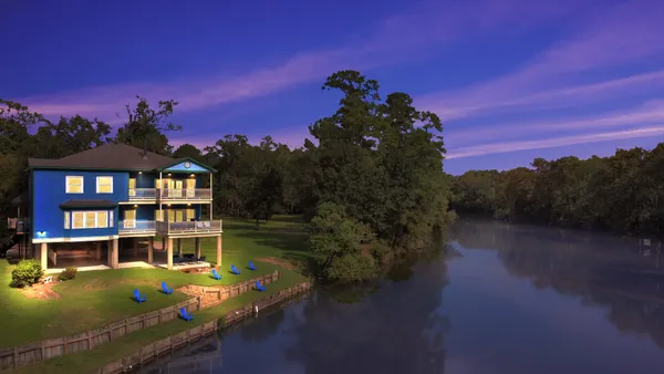 a view of a lake with a houses