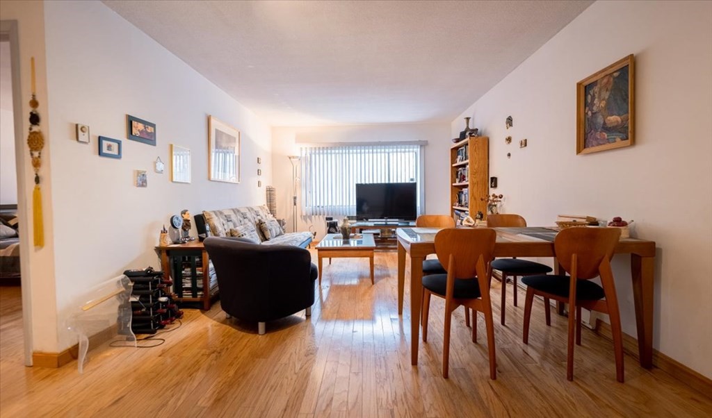 2 Larose Place, Unit 8 Boston, MA 02135 - Photo 3 of 19 a living room with furniture a wooden floor and a flat screen tv