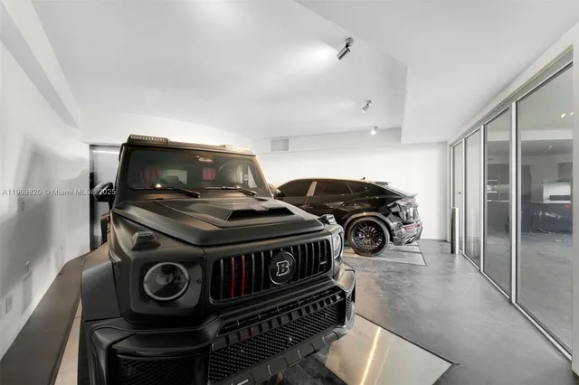 a car parked in a garage