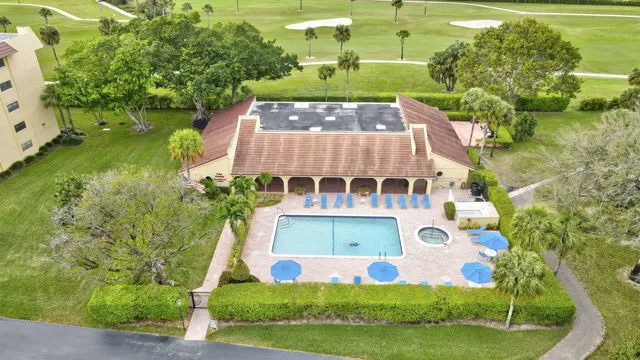 a view of a yard with palm trees