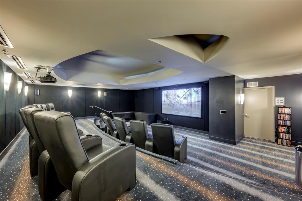 1200 Main Street, Unit 1002 Dallas, TX 75202 - Photo 25 of 30 a media room with lots of chairs and a projector screen