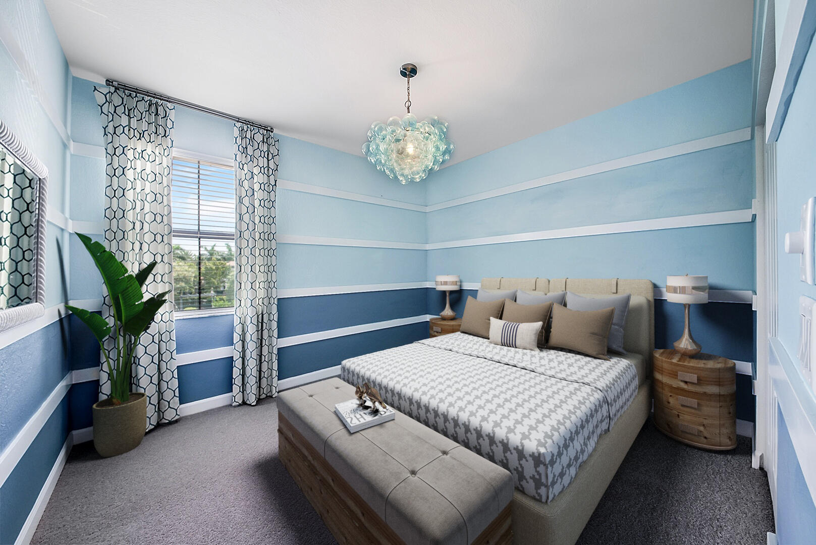 13076 Anthorne Lane Boynton Beach, FL 33436 - Photo 18 of 36 a bedroom with a bed and a chandelier