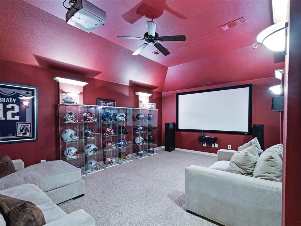 1120 Golden Sunset Court Prosper, TX 75078 - Photo 31 of 40 a projector room with fireplace furniture and a projector