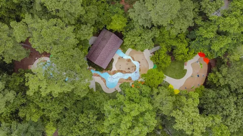 a view of a building with a street