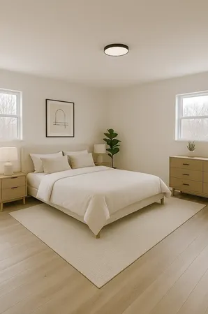 a bedroom with a bed and a couch