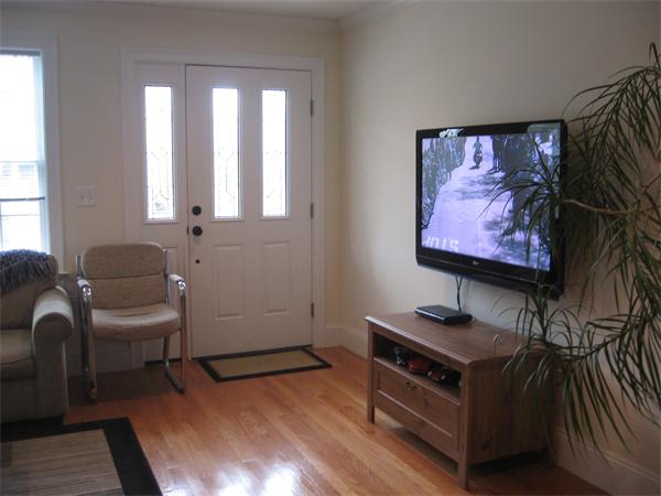 223 Robbins Street, Unit 1 Waltham, MA 02453 - Photo 6 of 12 a living room with furniture and a flat screen tv