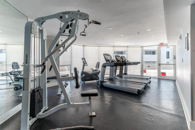 a view of a room with gym equipment