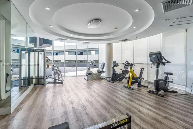 a view of a room with gym equipment