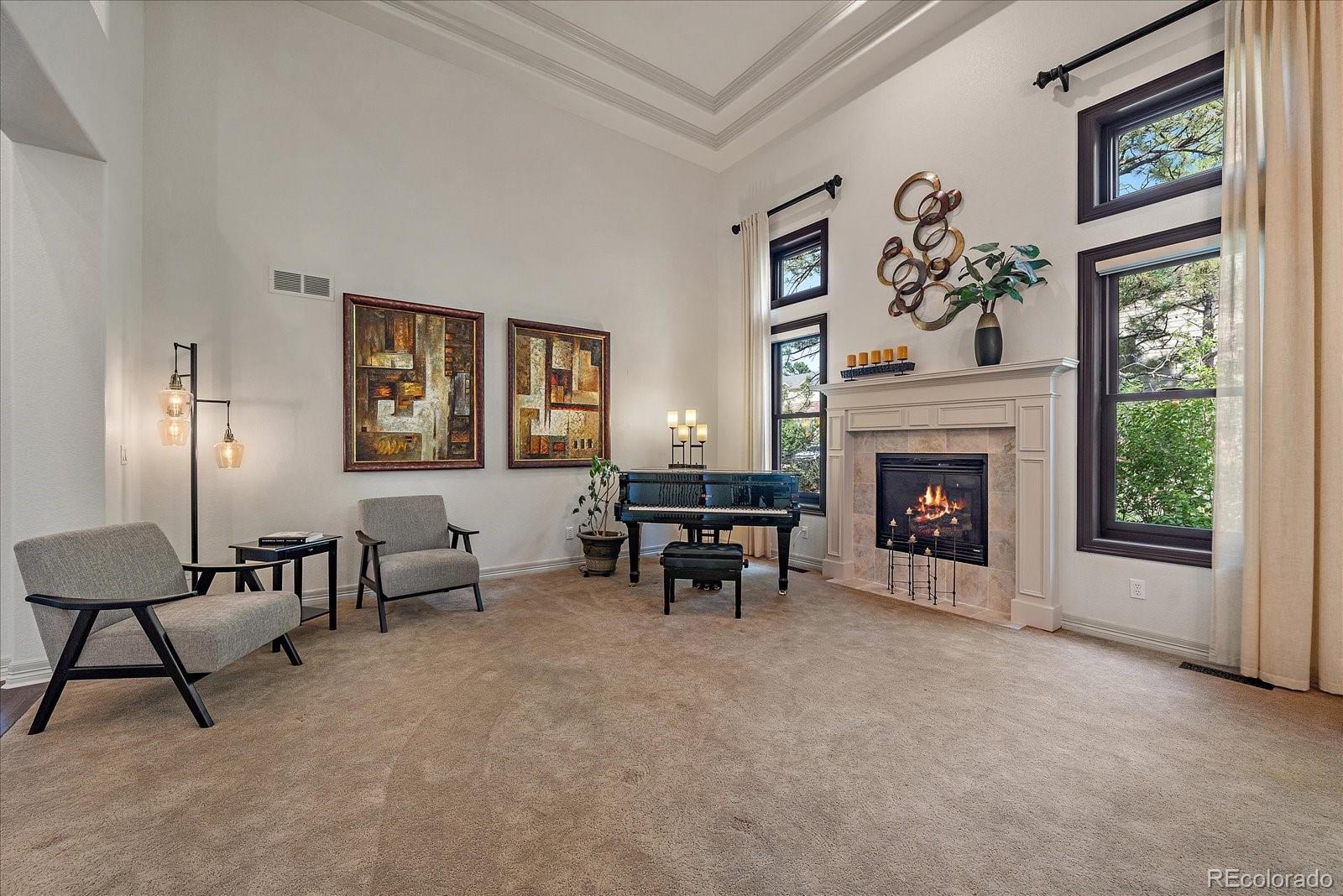 20132 East Shady Ridge Road Parker, CO 80134 - Photo 4 of 36 a living room with furniture and a fireplace