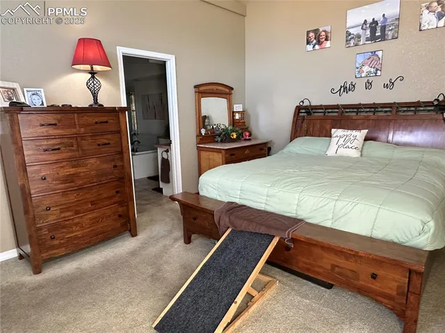 a bed room with a bed and a dresser
