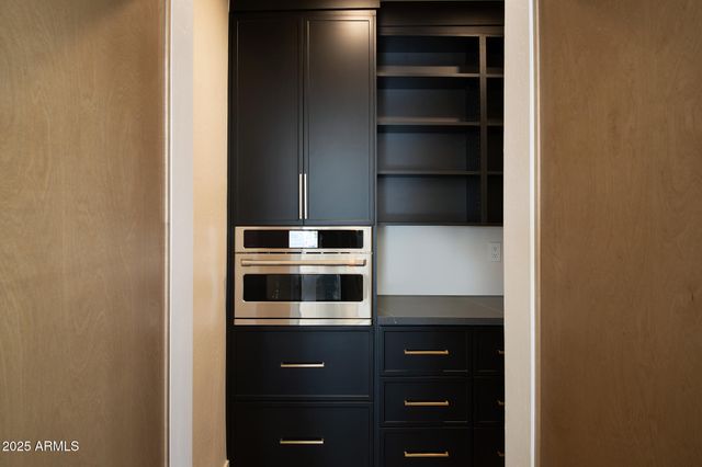 a room with a cabinets