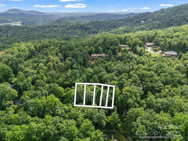 an aerial view of a houses with a lush green hillside
