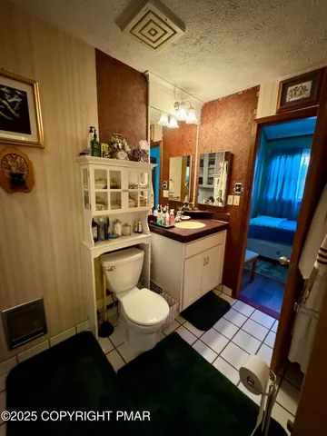 a bathroom with a sink toilet and mirror