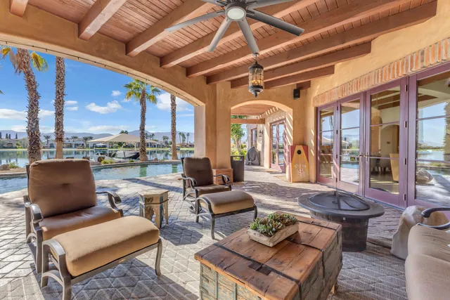 a view of a terrace with outdoor seating