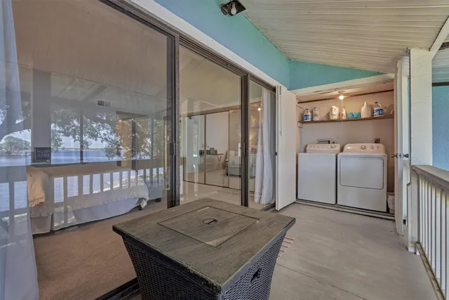 a living room with a couch and a table