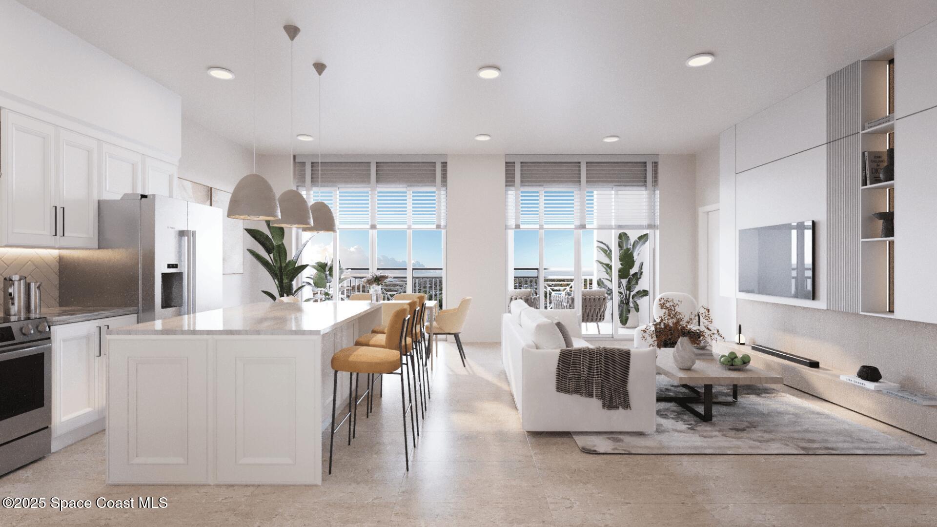 1230 Jimmy Buffett Mem Highway, Unit 411 Satellite Beach, FL 32937 - Photo 11 of 14 a living room with stainless steel appliances granite countertop furniture and a counter space