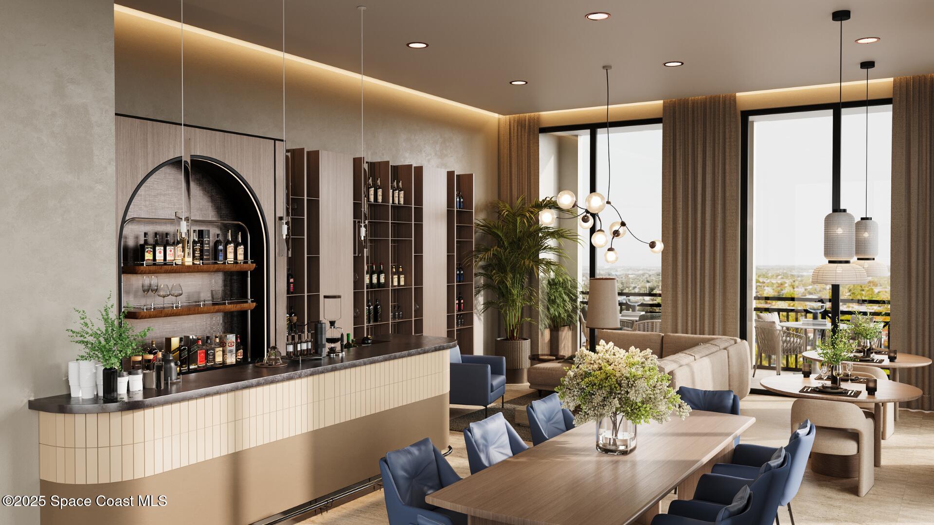 1230 Jimmy Buffett Mem Highway, Unit 411 Satellite Beach, FL 32937 - Photo 6 of 14 a living room with furniture a floor to ceiling window and potted plants