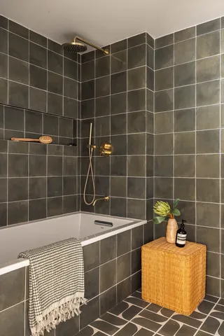 a bathroom with a bathtub