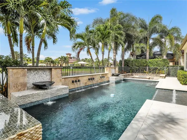 a view of a garden with a bench