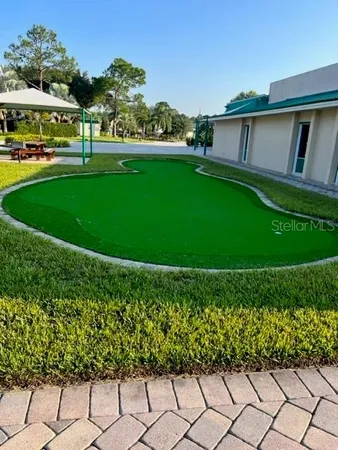 a view of a garden with an outdoor space