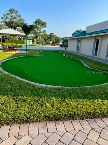 a view of a garden with an outdoor space