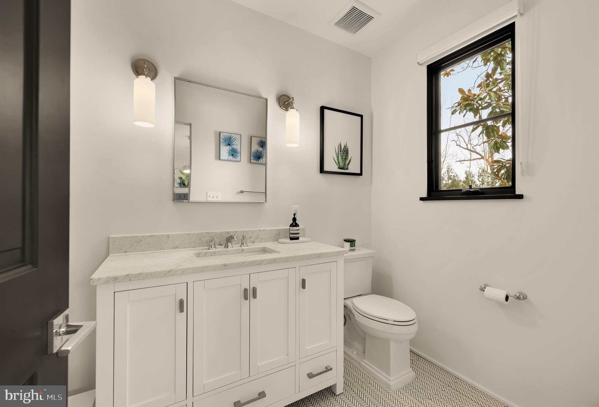 7613 Glenbrook Road Bethesda, MD 20814 - Photo 59 of 90 a bathroom with a toilet a sink a mirror and a window
