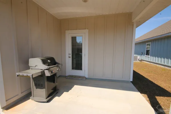 a view of a terrace with an ocean view