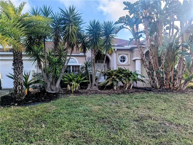 a view of a house with a yard and plant