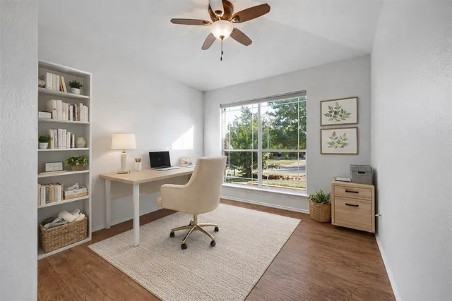 a workspace with furniture