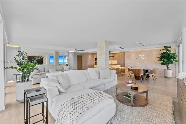 a living room with furniture potted plant and a window