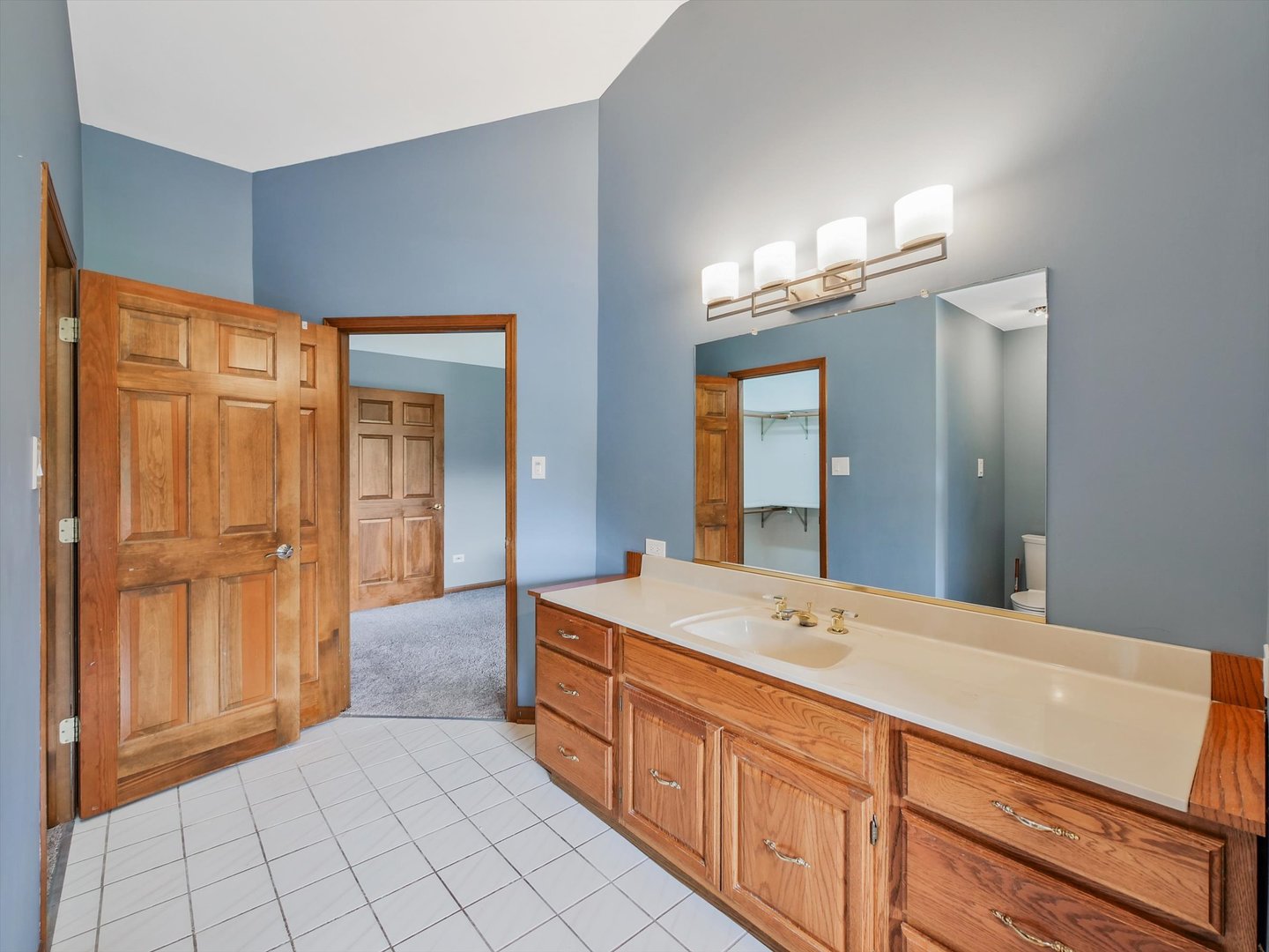 7240 West Colleen Court Monee, IL 60449 - Photo 38 of 57 a spacious bathroom with a double vanity sink and a mirror