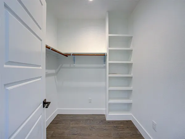 a view of walk in closet with empty racks