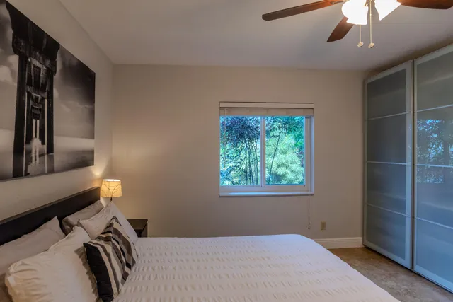 a view of a garden with patio