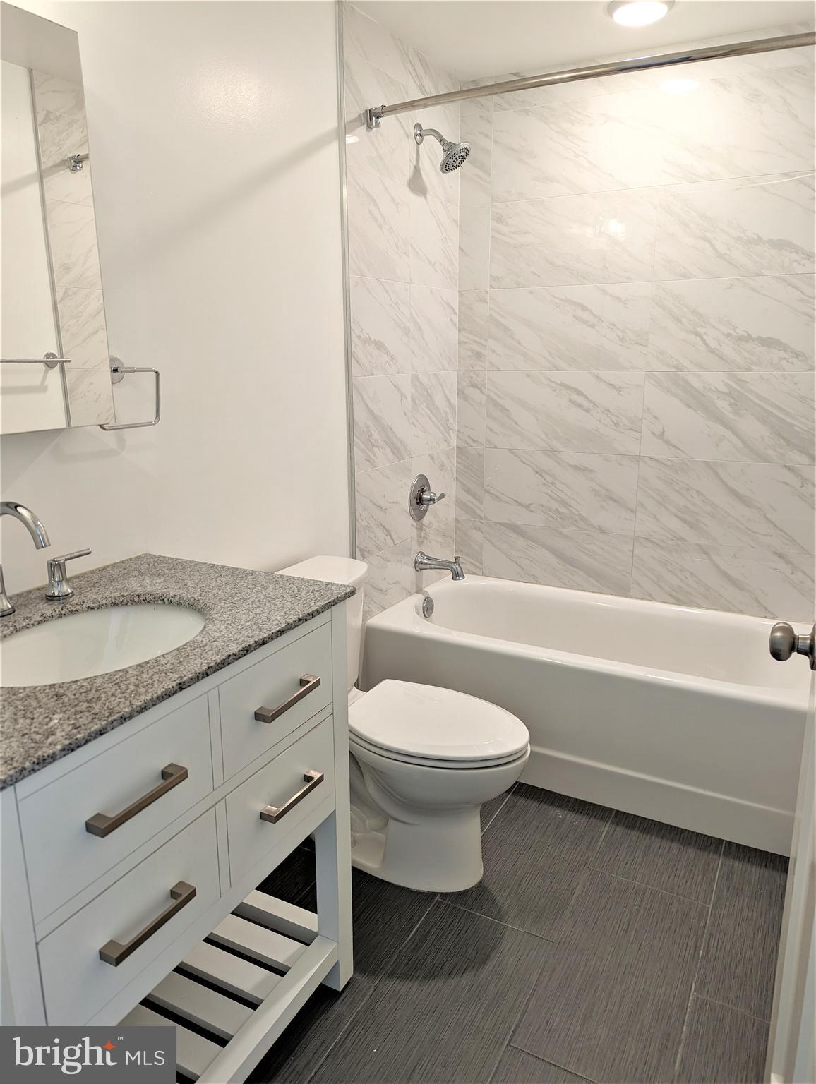 6615 Ridge Avenue, Unit 304 Philadelphia, PA 19128 - Photo 8 of 10 a bathroom with a granite countertop sink toilet and shower