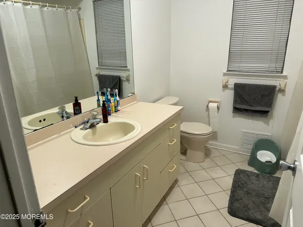 a bathroom with a sink a toilet and mirror