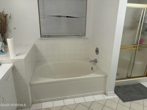 a bathroom with a bathtub