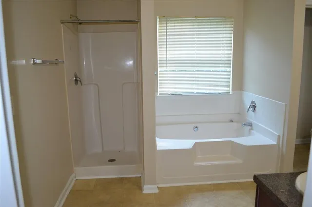 a bathroom with a bathtub