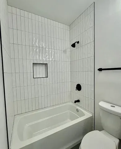 a bathroom with a toilet and a bathtub
