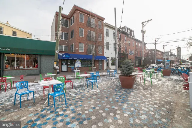 a outdoor space with lots of tables and chairs
