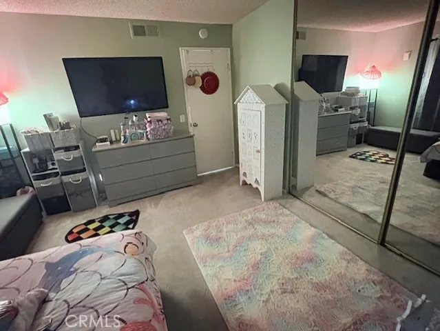 a bed room with a bed a television and a couch