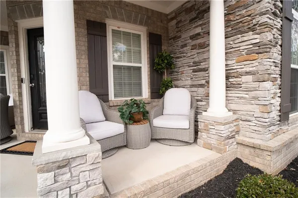 a building outdoor space with patio furniture