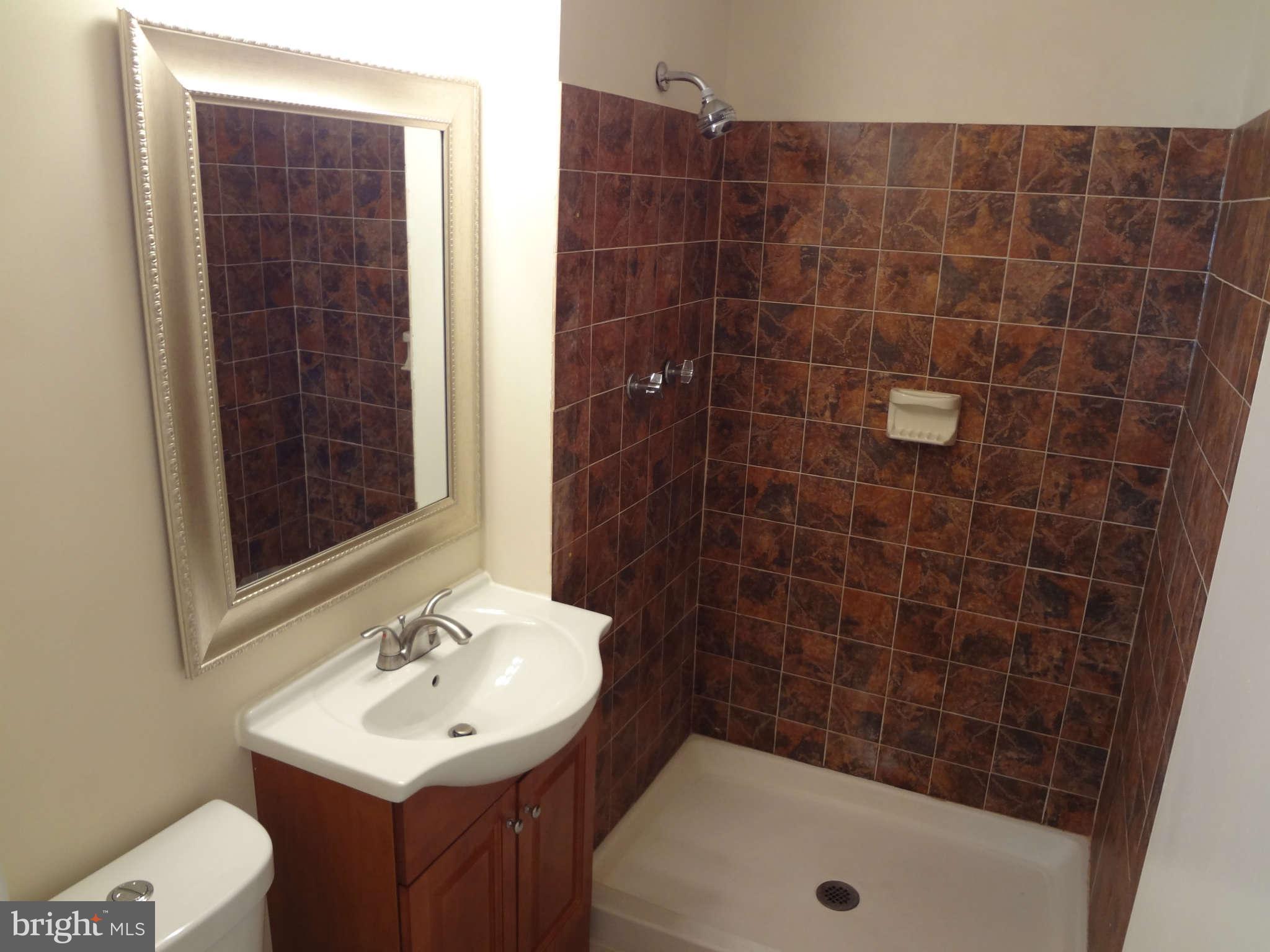6354 Draco Street Burke, VA 22015 - Photo 14 of 21 a bathroom with a sink a toilet a mirror and shower