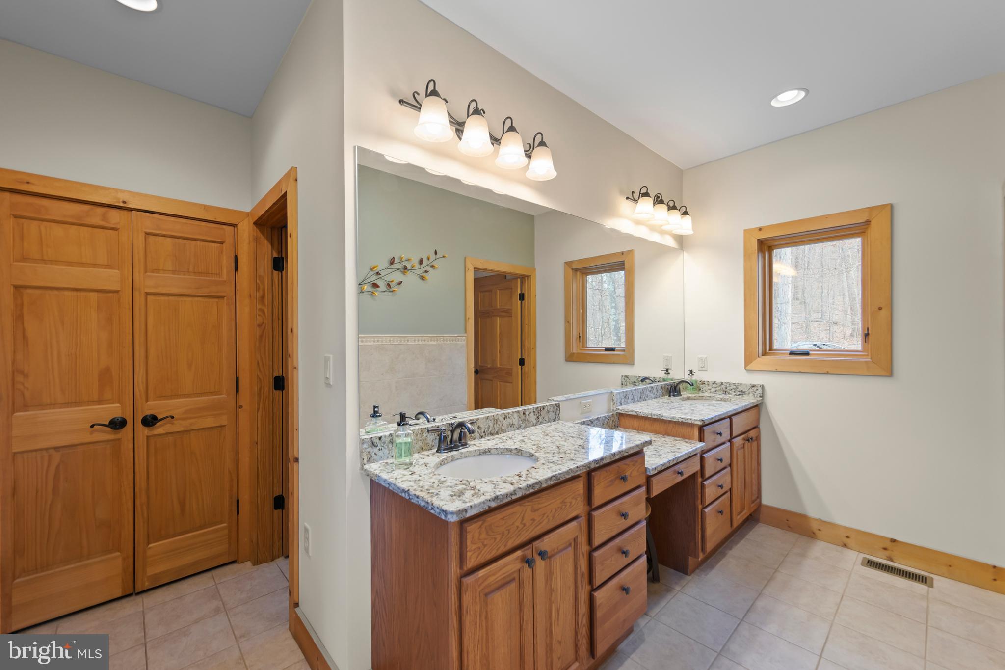 181 Signal Ridge Lane Winchester, VA 22603 - Photo 38 of 70 a bathroom with a granite countertop sink a mirror and a shower