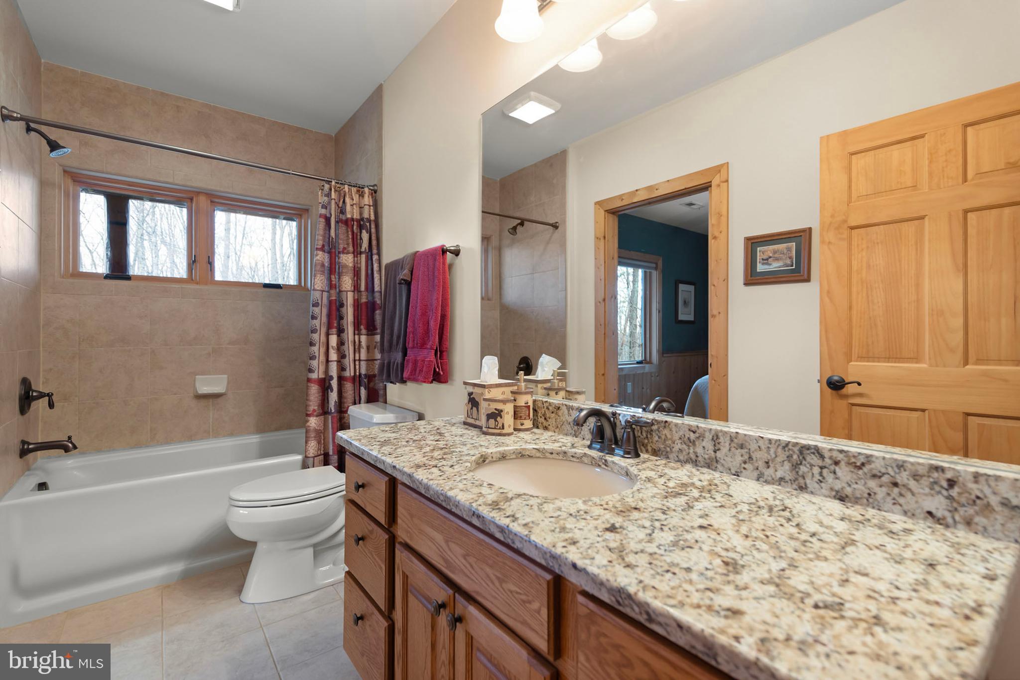 181 Signal Ridge Lane Winchester, VA 22603 - Photo 46 of 70 a bathroom with a granite countertop sink a toilet a mirror and bathtub