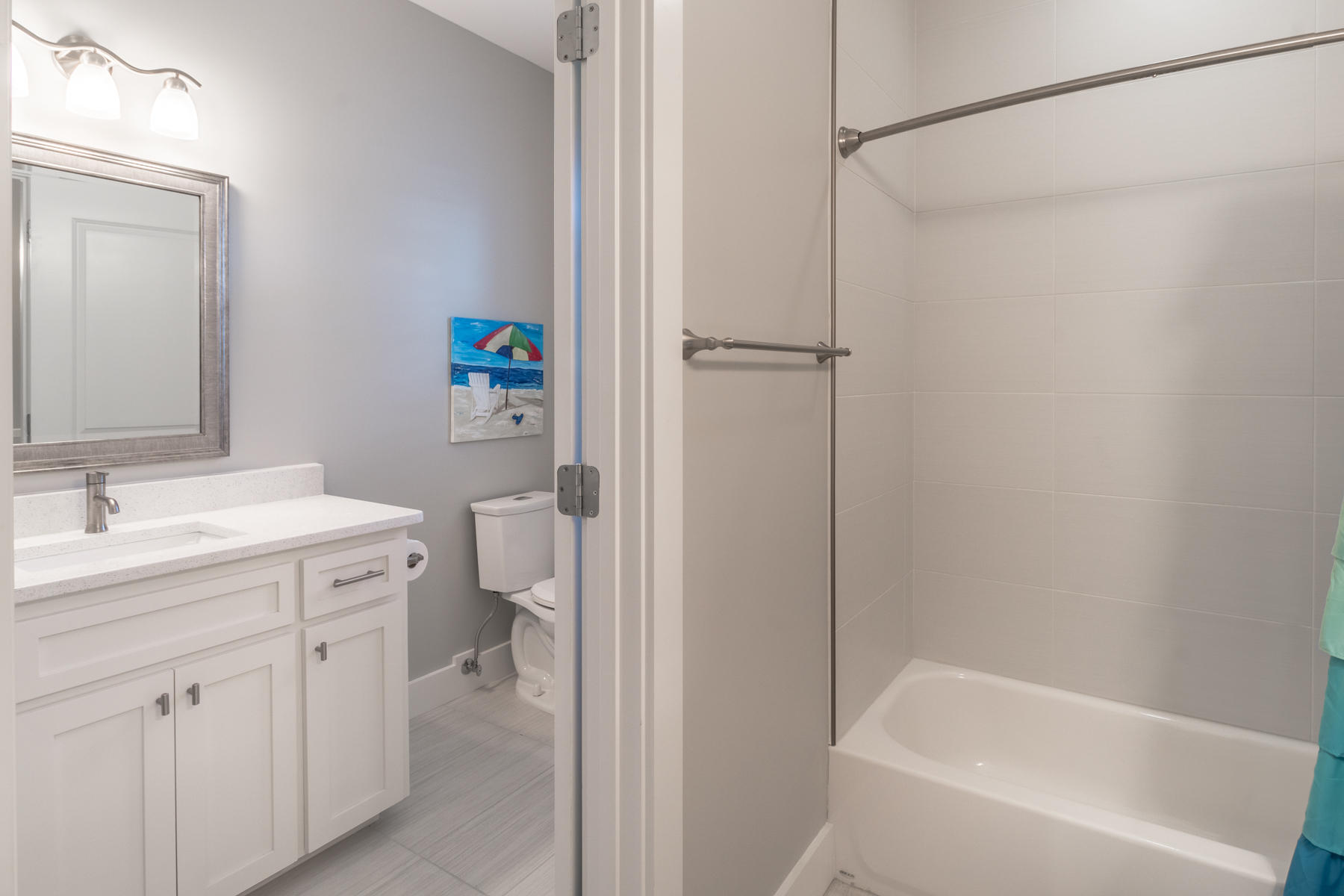 119 Michaela Lane Santa Rosa Beach, FL 32459 - Photo 18 of 28 a bathroom with a granite countertop sink toilet and shower