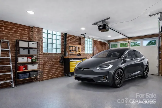 a car parked in a garage