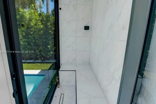 a bathroom with a bathtub